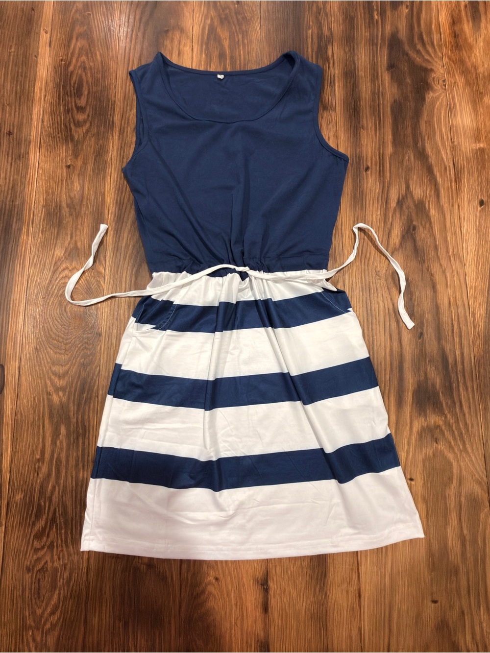 NWOT- Navy and White Striped Sleeveless Summer Dress with pockets